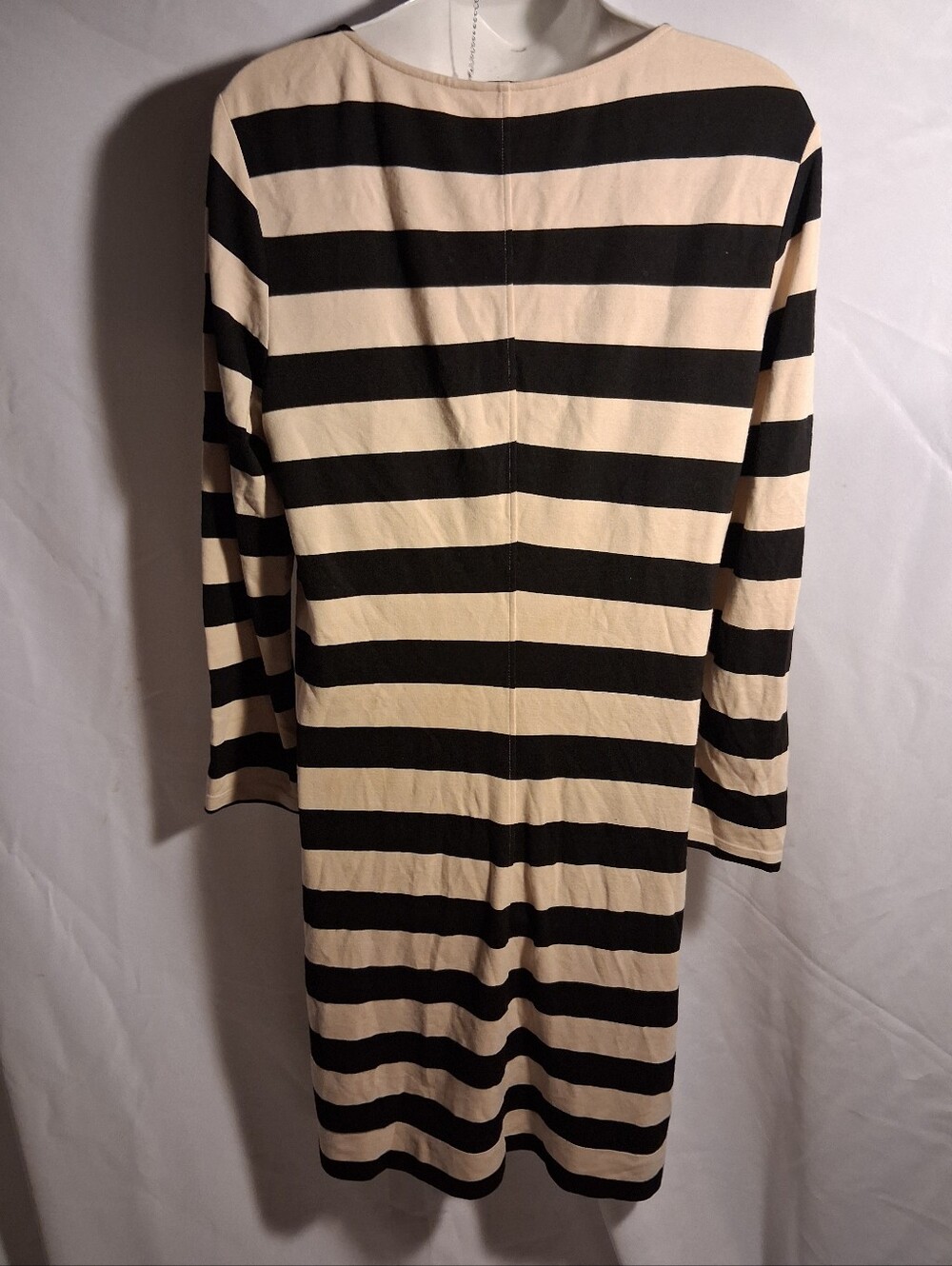 Theory Black/Cream Stripe Three Quarter Sleeve Crew Neck Stretch Dress.  Sz Med - Picture 8 of 10